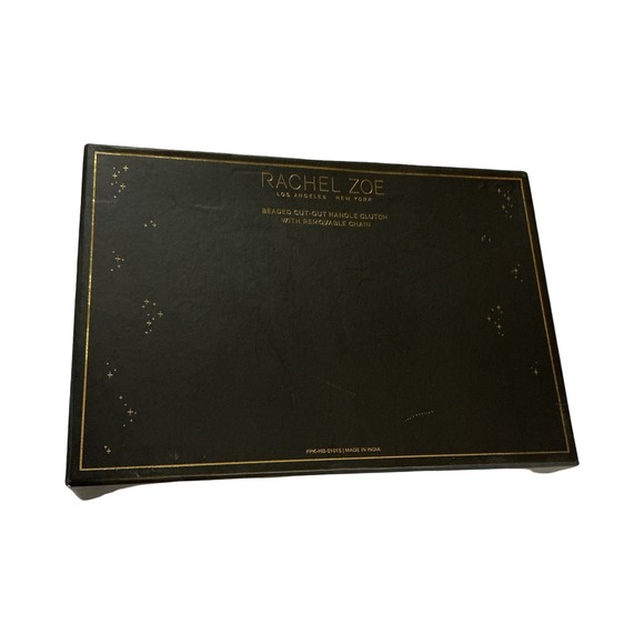 Rachel Zoe Beaded Cut-Out Handle Clutch Removable Chain Black Gold Animal Print - Picture 3 of 5